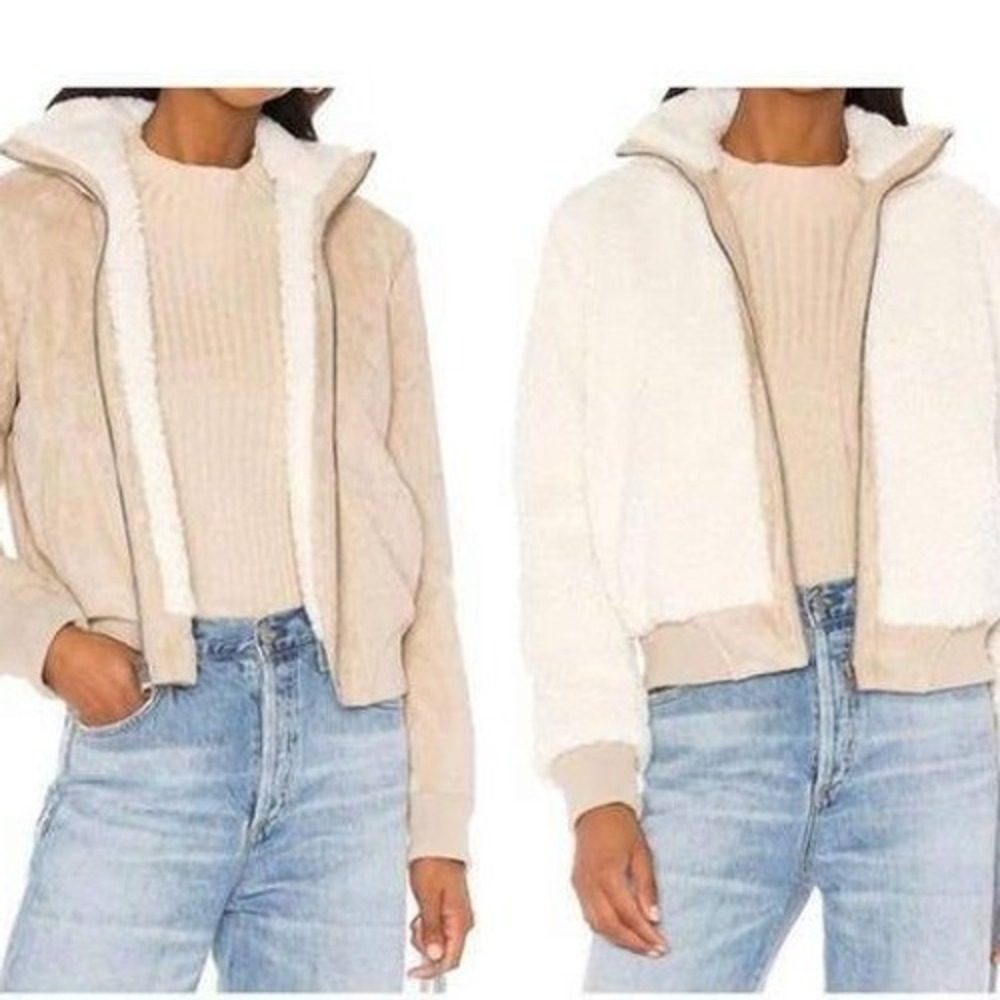 Cupcakes & Cashmere Aviator Bomber Jacket Small Tan Reversible Faux Suede Sherpa
